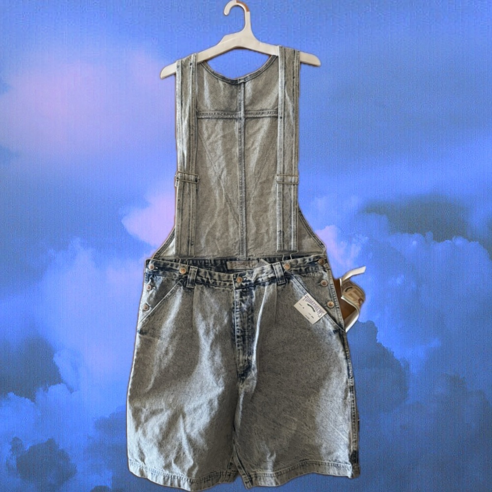 Today’s News true vintage 90s dead stock light blue distressed denim overalls